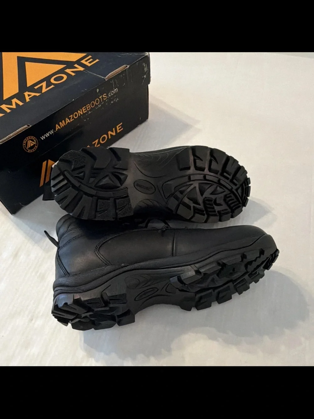Amazone Men’s US 8.5 Black Leather Work Boot Wide Lace-Up Slip Resistant